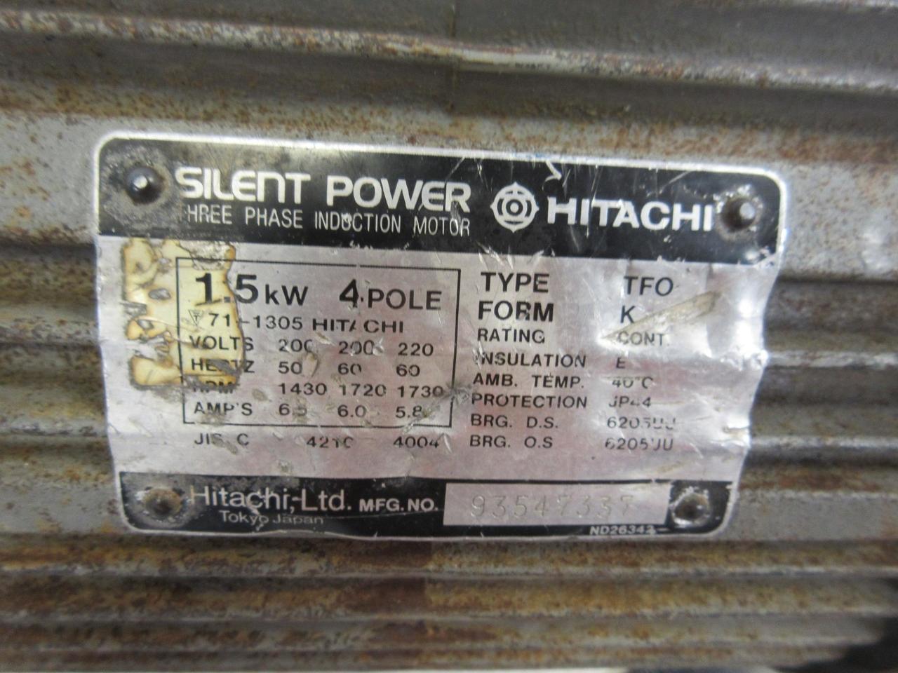 Hitachi Silent Power TFO K 71-1305 Three Phase Induction Motor 1.5